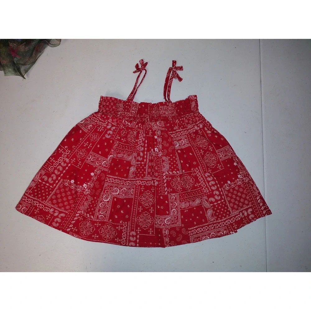 OshKosh Bgosh Toddler Girls Red Bandana Paisley Smocked Skirt 3T Cotton